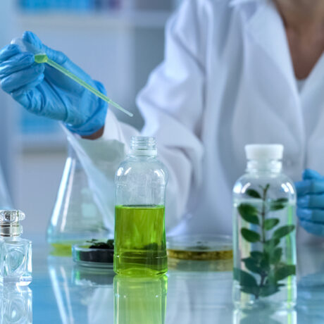 Un specialist în laborator care prepară medicamente pe bază de plante